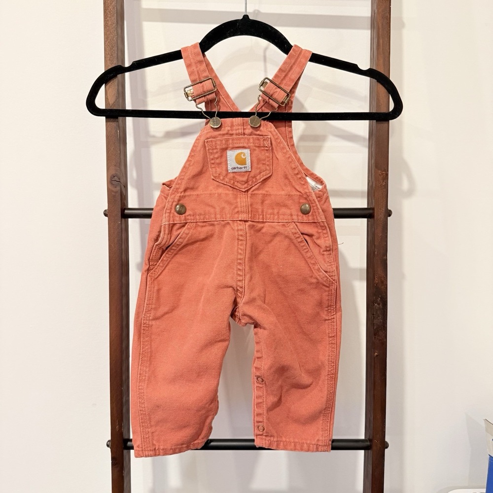 Vintage Rose Pink Carhartt Baby Bib Overalls Size 12M Girls Toddler Kids